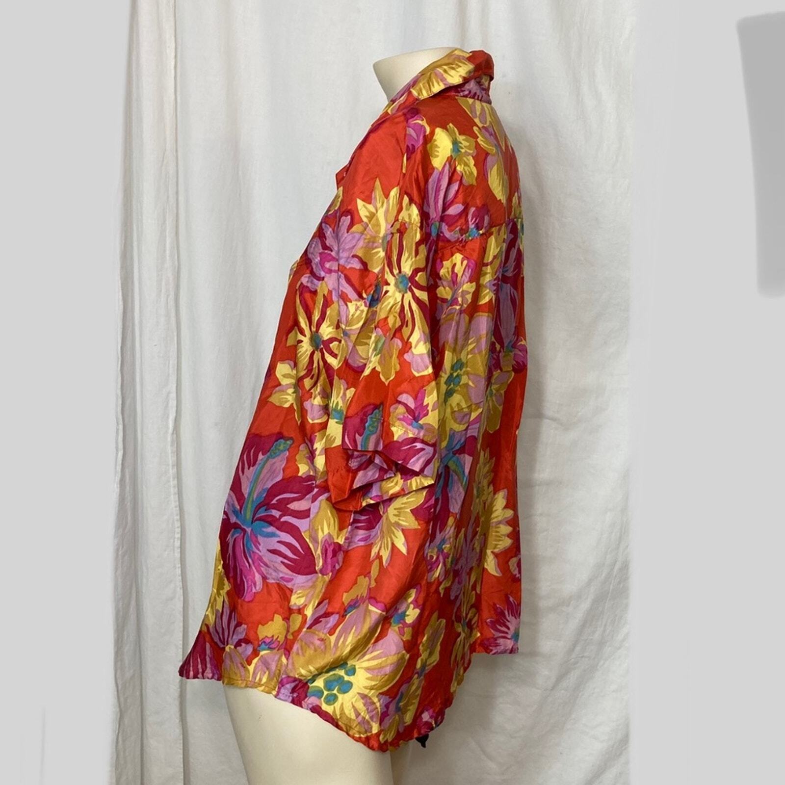 Notations silk flower button down blouse petite m… - image 3