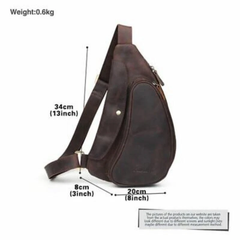 Bolso bandolera pequeño de cuero real marrón para hombre Foto 3 de 4