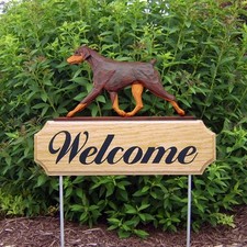 Doberman Pinscher Wood Welcome Outdoor Sign Red/Tan Uncropped