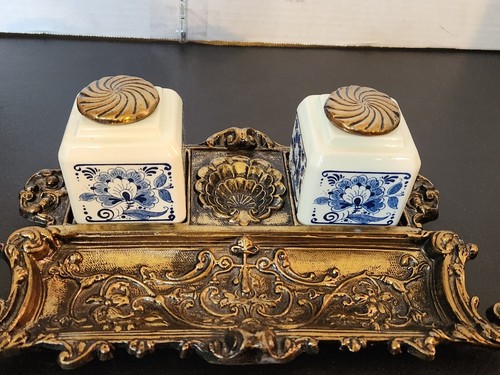 Vintage Delft Blauw Distel Holland Blue & White Double Inkwell 1978 - Picture 4 of 11