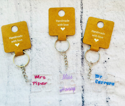 Personalised Teacher Jigsaw Puzzle Keyring Thank You Miss Mrs Ms Mr Gift