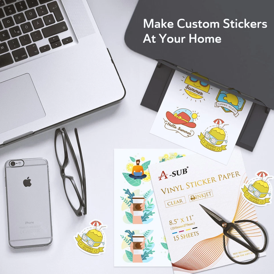 A-SUB Clear Sticker Paper Waterproof for Inkjet Printable Vinyl Sheets 8.5x11 - Image 4 of 4