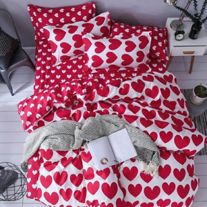 Red White Heart Pattern Lovers Bed Cover Set Duvet Covers Comforter Bedding Sets Niska cena, ograniczona wyprzedaż