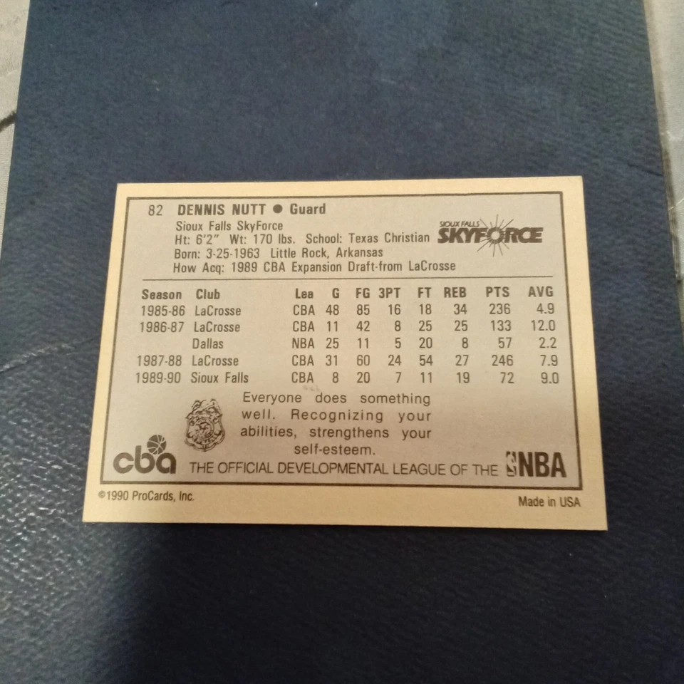 1990-91 ProCards CBA Dennis Nutt #82 - Image 2 of 2