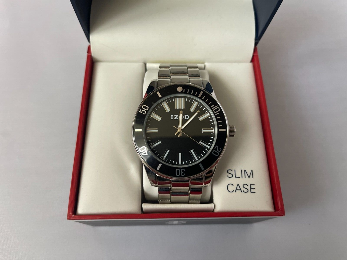 IZOD Men's Black/SILVER Stainless Steel JAPAN Movement Watch | eBay