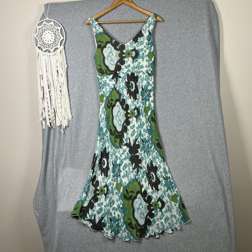 Womens Y2K Maxi Dress Size M 10 12 Floral Blue Green Midi Sleeveless Hippie Boho - Picture 5 of 15