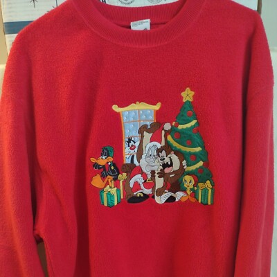 Vintage Warner Bros Studio Taz, Bugs And Gang Christmas Sweatshirt Super Plush!!