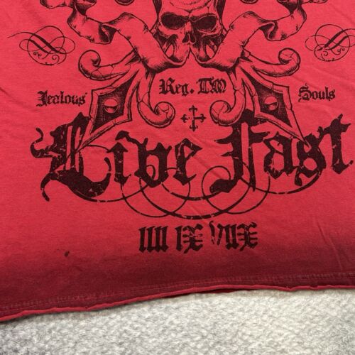 Vintage USA Affliction Live Fast Red Skull Cyber Y2k Shirt Large - Picture 3 of 9