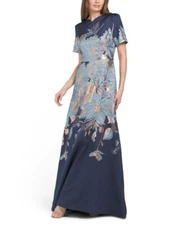 TERI JON Metallic Floral Border Jacquard Gown (size 22)
