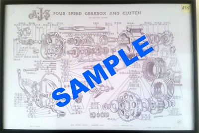AJS Matchless AMC Burman Viergang Getriebe & Kupplung Fabrik Zeichnung Poster