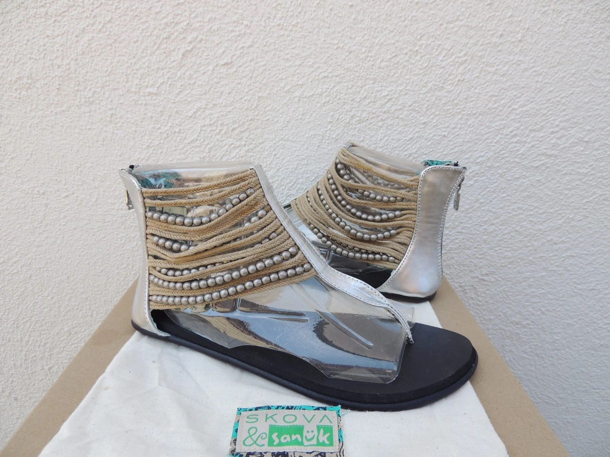 SANUK SKOVA SILVER BEADED MOROCCAN GLADIATOR SANDALS SIZE US 7 EUR 38 NWT