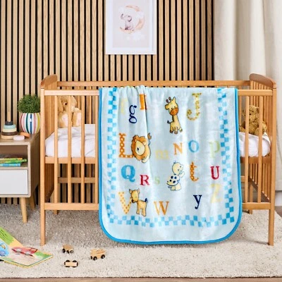 Toddler Baby Blanket Soft Fleece Nursery Cot Bed, Animal ABC For Boys Girls Kids
