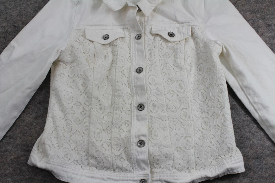 Ruffhewn Jean Jacket Size M Medium White / Off White Button Up Denim Lace Coat - Image 2 of 4