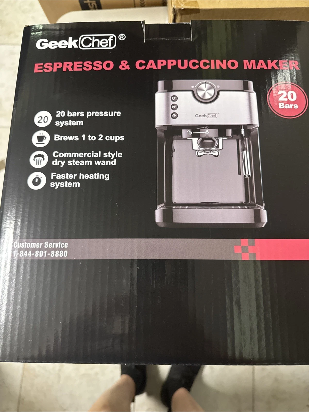 Geek Chef Espresso & Cappuccino Maker Machine GCF20A Commercial Style 20 Bar
