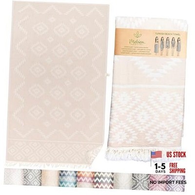 Premium Turkish Beach Towel   100% Natural Cotton, Quick Dry, Sand Free, Beige