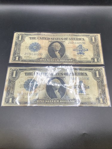 Lot Of 2 1923 $1 Dollar Silver Certificate "Horse Blanket" Large notes