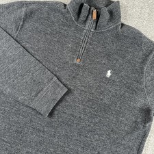 Polo Ralph Lauren Sweater Mens Large Gray Cotton 1/4 Zip Mock Neck Pullover