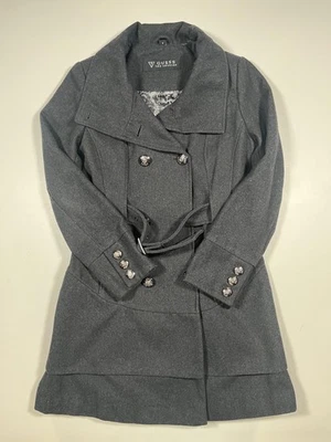 Abrigo Guess Mujer Gris Medio Lana Trench Cinturón Botón Invierno Volantes Dobladillo Forrado - Imagen 1 de 4