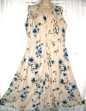 LIZ CLAIBORNE SZ XL BUTTON FRONT COTTON/LINEN BLUE FLORAL DRESS SUNDRESS