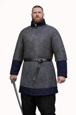 Medieval Chainmail Haubergoen Shirt 09mm ID Flat Riveted Armor Mild Steel SCA