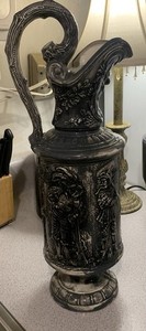 Antique Ornate Silverplate Pitcher Jug with Decorative Relief Design Tableware