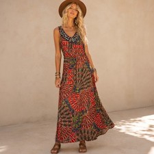 Valerie Stevens Womens Sleeveless Beaded Maxi Dress Multicolor Floral Print L