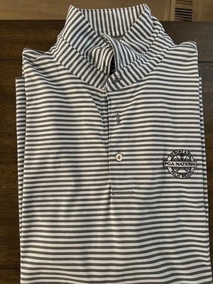Peter Millar Summer Comfort Polo Shirt XL Gray White Striped PGA National Golf