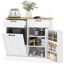 Sideboard with Tilt-out Trash Bin, Farmhouse Kitchen Sideboard with 2 Drawers, A