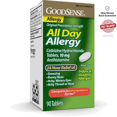 24-Hour Allergy Relief Tablets: 90 Count Cetirizine Hydrochloride 10mg Antihi...