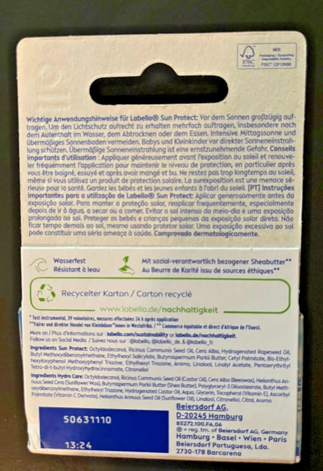 New Labello Sun & AfterSUN Protect Lip DUO Balm with Shea Butter - Image 2 of 2