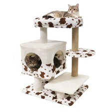 Modern Cat Tree w/Wide Upholstered Perch  2-Entrance Cat Condo Scratching Posts