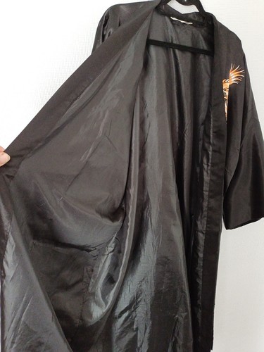 TANGYI MENS KIMONO ROBE BLACK & ORANGE EMBROIDERED SATIN XXL 42 - 48" ORENTIAL - Picture 19 of 19
