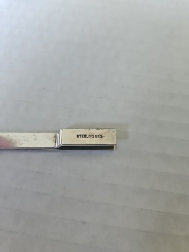 Antique Tie Bar Sterling Silver Initials Stamped 950 Engraved Scrollwork Long - Picture 5 of 5