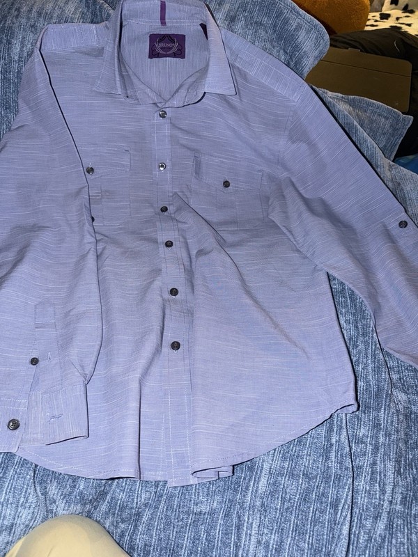 Bruno New York Men's Light Blue Striped Button-Up Shirt Long Sleeve Chest Pocket