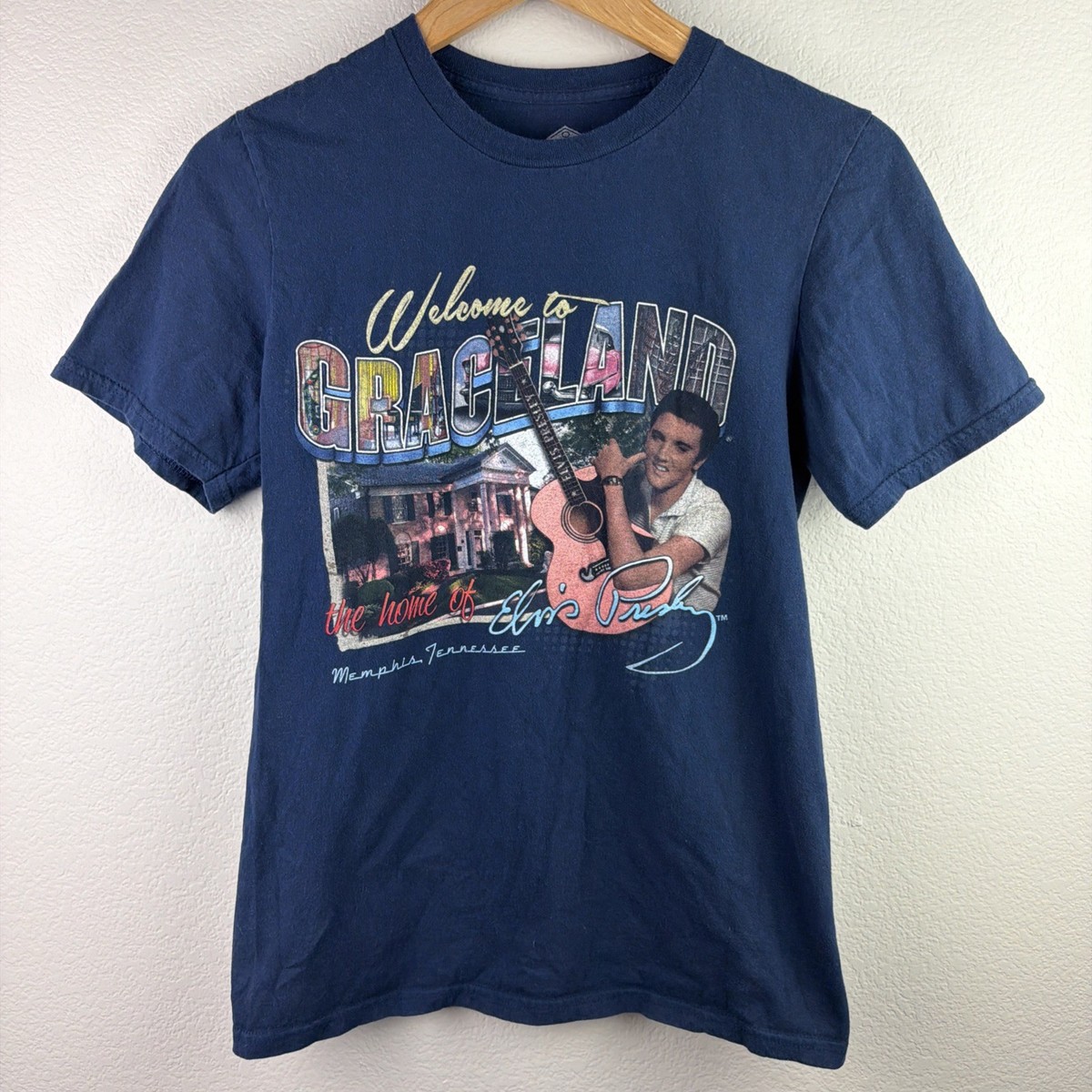 Elvis Presley Welcome To Graceland Shirt Blue Adult Unisex Small 