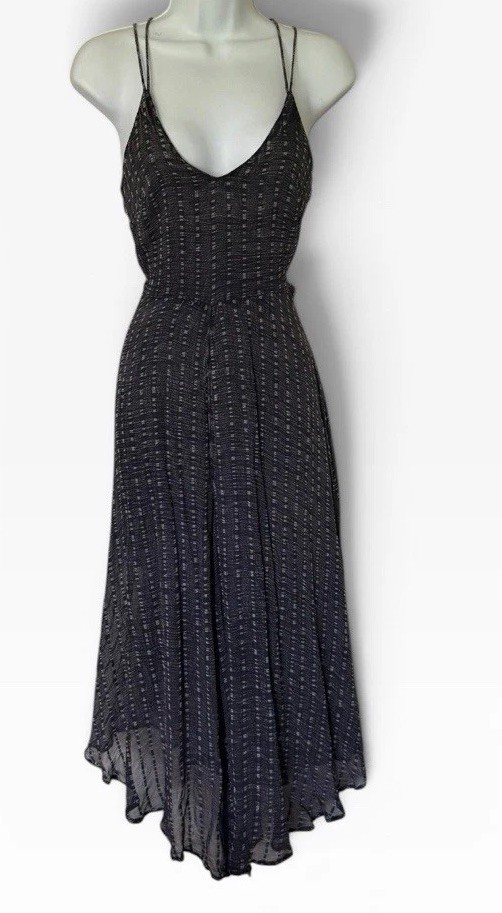 Anthropologie HD in Paris Harbor Crop Wide Leg Jumpsuit 4 Cupro Navy Lined
