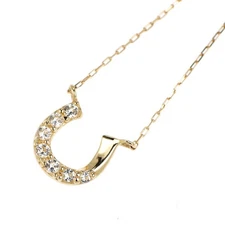 K10YG white sapphire pendant necklace horseshoe - Auth free shipping from Japan-