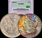 1885-O Morgan Silver Dollar CAC MS64 Vivid Color End Of Roll Prism Rainbow Toned
