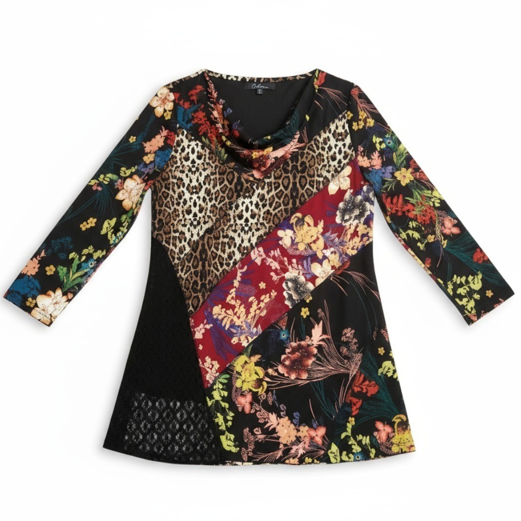 CALESSA Patchwork Tunic Top size Medium Boho Flor… - image 2