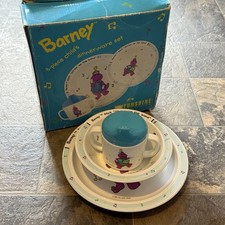 Vintage 1990’s Barney Dinnerware Set Plate Bowl Sippy Cup New In Box