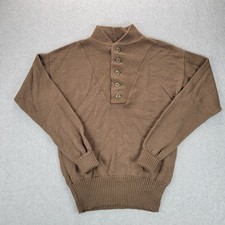 Vintage USGI Military Sweater Mens Small Brown 100 Wool Henley Pullover
