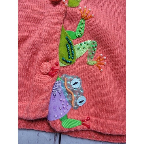 Michael Simon Salomon Colored Cardigan Sweater With Beaded Green Frogs Size M - Picture 5 of 13