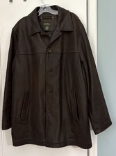 EDDIE BAUER Men s L Distressed Leather Jacket Brown Quilted Liner,Button Up, EUC
