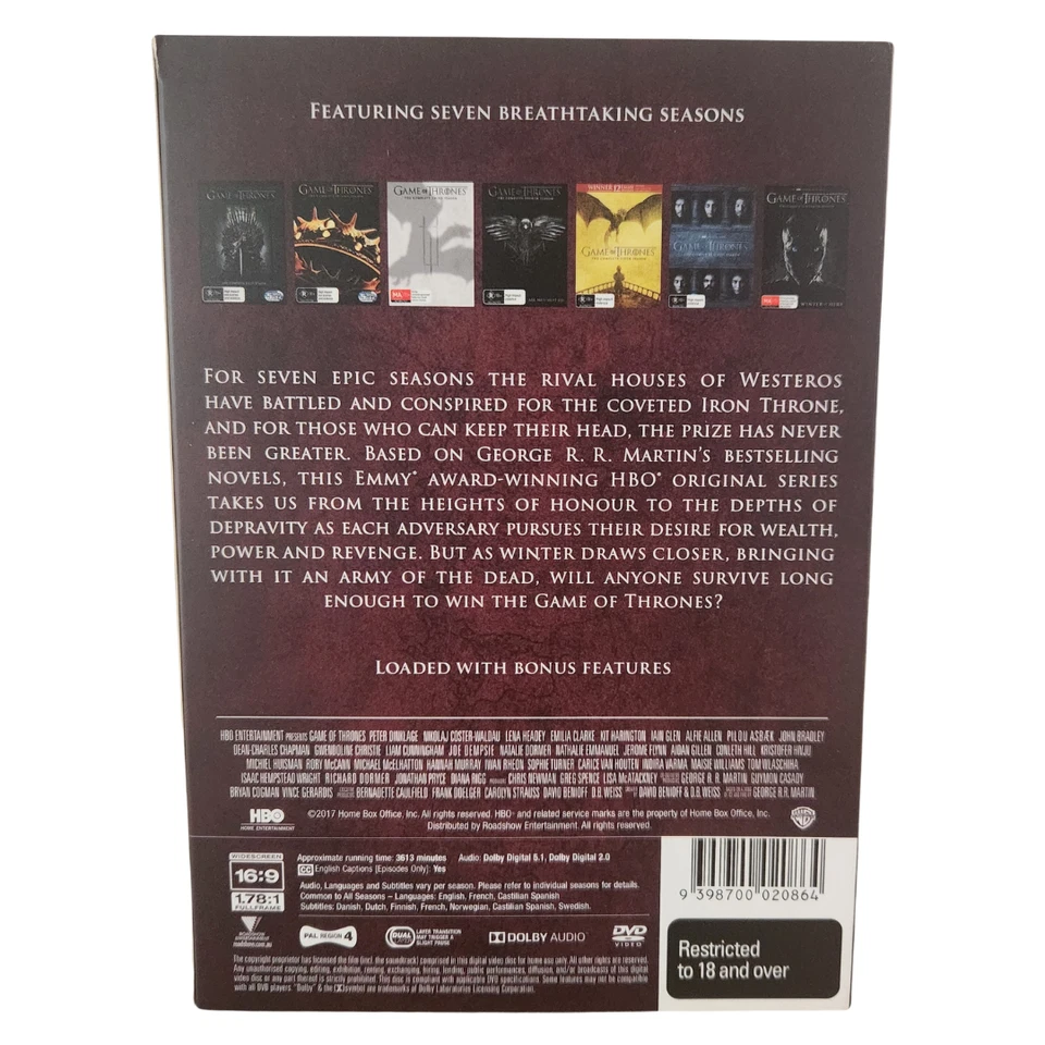 Game of Thrones DVD Box Set HBO 7 Seasons Region 4 PAL 2017 - image 2 of 4