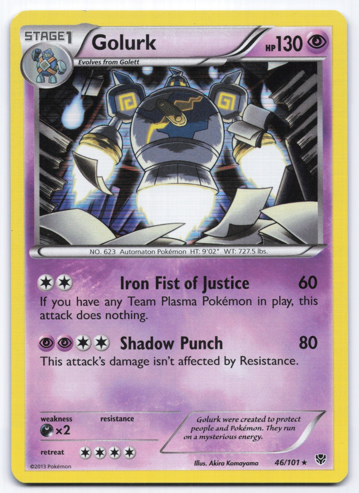 Golurk 46/101 Plasma Blast Holo Rare Pokemon Card