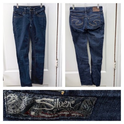 Silver Suki Womens 25 x 32 Thick Stitch Dark Wash Straight Leg Denim Jeans