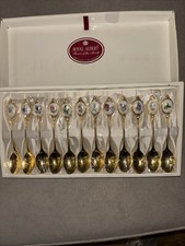 Royal Albert Gold Plated Porcelain Flowers Off The Month Tea Spoons Set Off 12