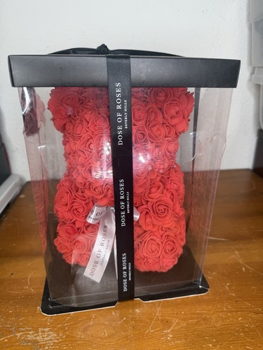 Dose of Roses Beverly Hills Bear Red with White Bow with Gem 10" - 11” Tall - Picture 4 of 8