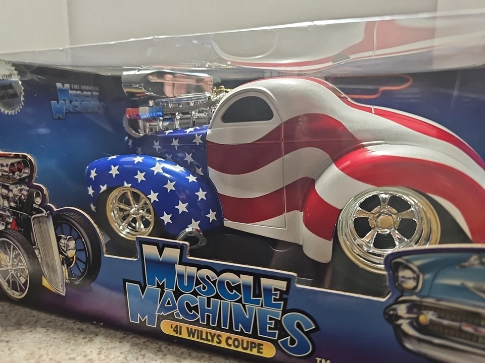 Vntg '01 Muscle Machines 1941 Willys Coupe Stars And Stripes 1:18 Die-Cast Car  - Image 2 of 4