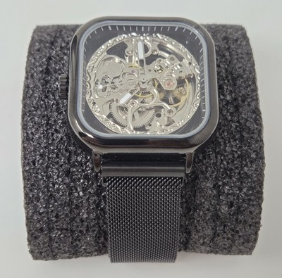 New Black Forsining Men's Mechanical Automatic Wrist Watch w/ Flower Carving